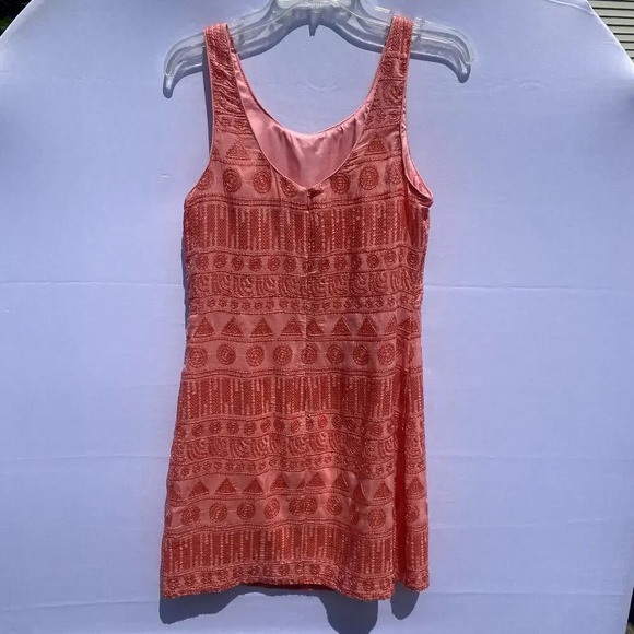 Oleg Cassini Pink Geometric Pattern Sequin Girly Silk Mini Cocktail Dress - Picture 8 of 8